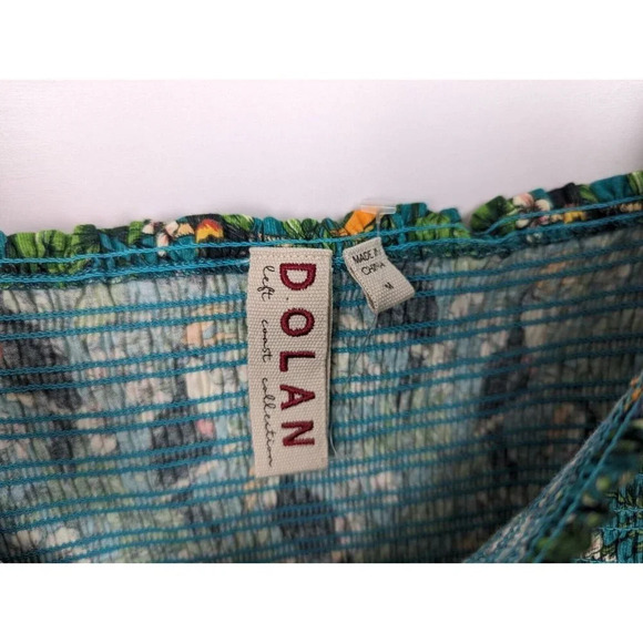 Dolan x Anthropologie M Green Left Coast Smocked Puff Sleeved Top Tropical Bird - Picture 13 of 15